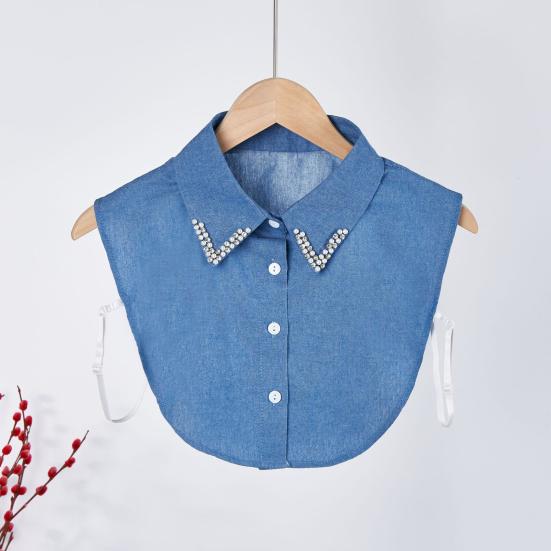 Denim Fake Collar Sparkling Rhinestones Adjustable Straps Machine Washable Detachable Collar Outfit Accessory