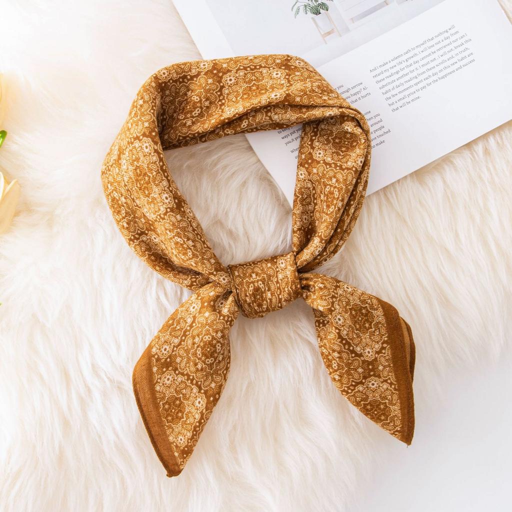 Simulation silk scarf retro printed small square scarf elegant fashion high sense versatile temperament commuter professional scarf