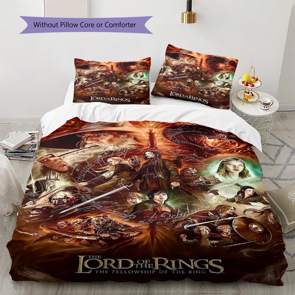 Lord Rings Pattern Bedding Set Quilt Cover Pillowcase Home Decor Gift (1 * Duvet Cover + 2 * Pillowcase, Without Core)