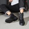 Men’s Motorcycle Boots Winter Black Leather Street Style Ankle Boots with Fur for Men Plus Size High Top