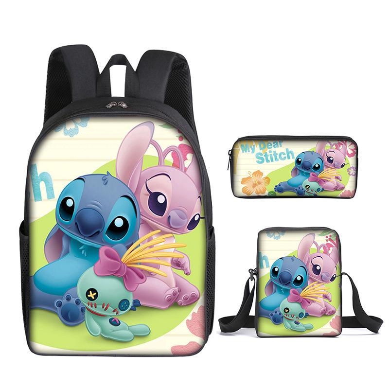 New Stitch Backpack, Stitch Three Piece Set, Elementary School Printed Cartoon Backpack, Shoulder Bag, Pencil Case Set
