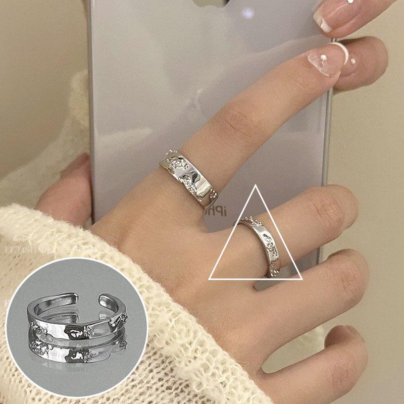 Korean 3D Heart Ring: Women's Retro Wide Band, Fashionable English Letter Open Finger Ring, Hip-Hop Style Index Finger Ring.