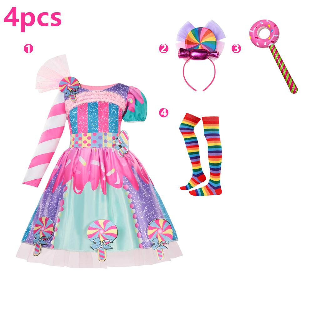 Children's Candy Dress Candy Princess Cosplay Costume Purim Carnival Party Fancy Dress Dress with Candy Hat Suit Prom Costume