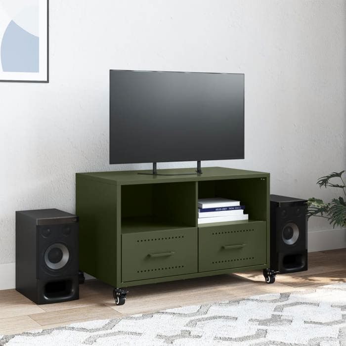 VidaXL TV Cabinet, Television Stand with Drawers and Shelves, TV Stand with Living Room Storage, Olive Green 846702
