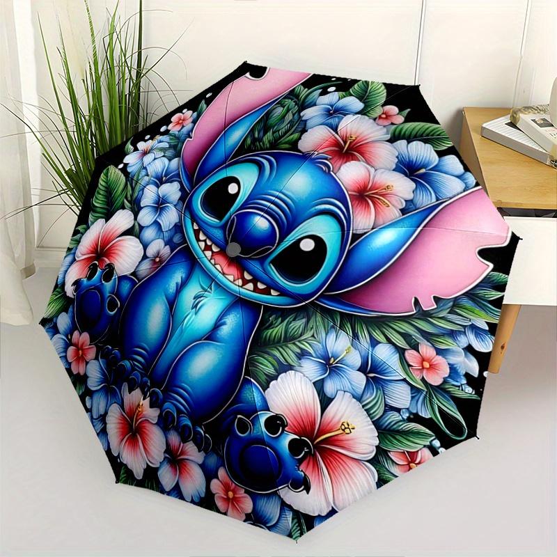 

1pc Stitch and Flowers Pattern Automatic 3-Fold Umbrella, 8 Steel Frames, High-Value Folding Umbrella, Suitable for Office, Travel and Outdo
