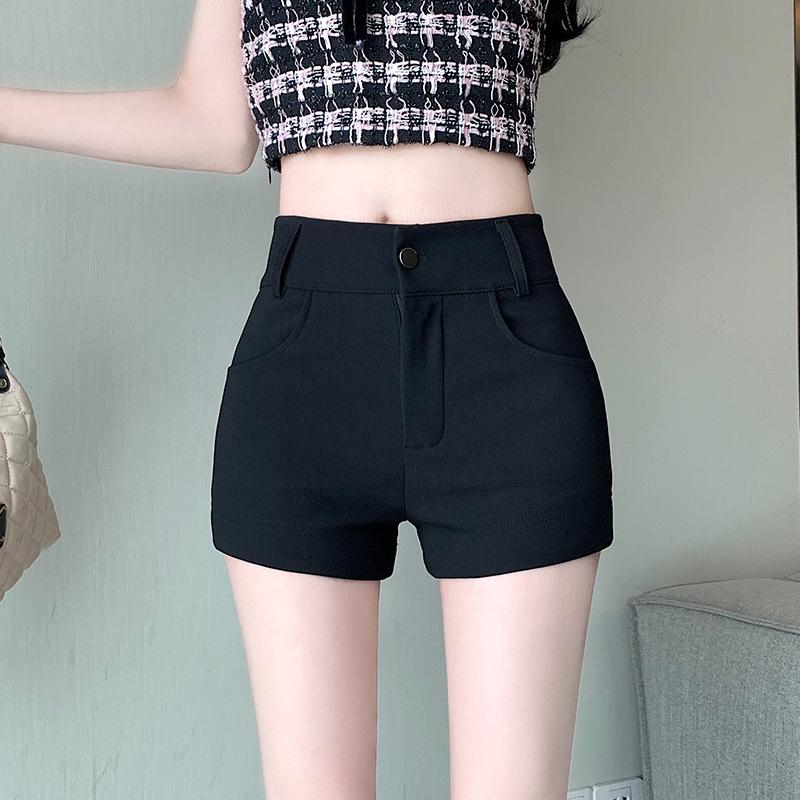 

Женские летние 2025 черные шорты-костюм А-силуэта с высокой талией: Универсальная, Стройнящая Повседневная Верхняя Одежда 2XL чёрный