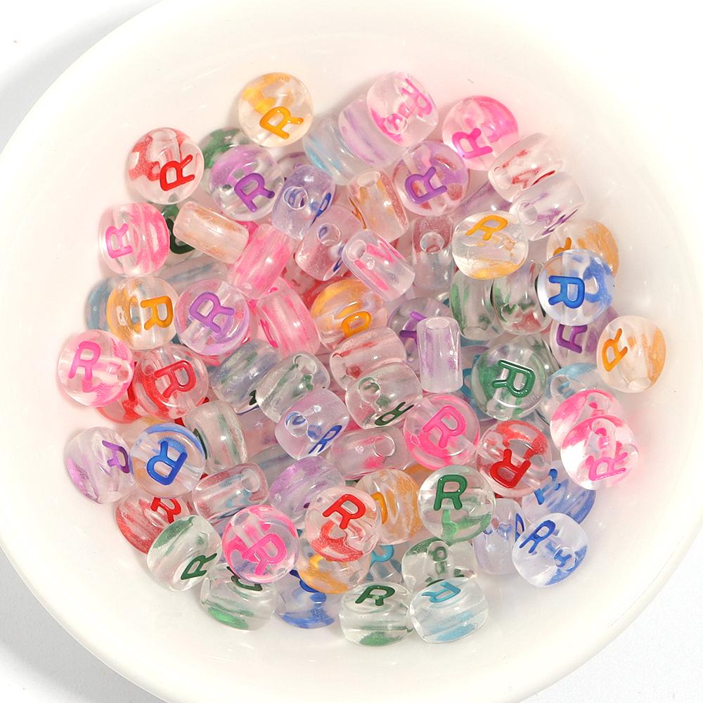 100Pcs Acrylic Flat Letter Beads Colored Alphabet Clear Round Loose Bead For Bracelet Necklace Charms Jewelry Making Accessories