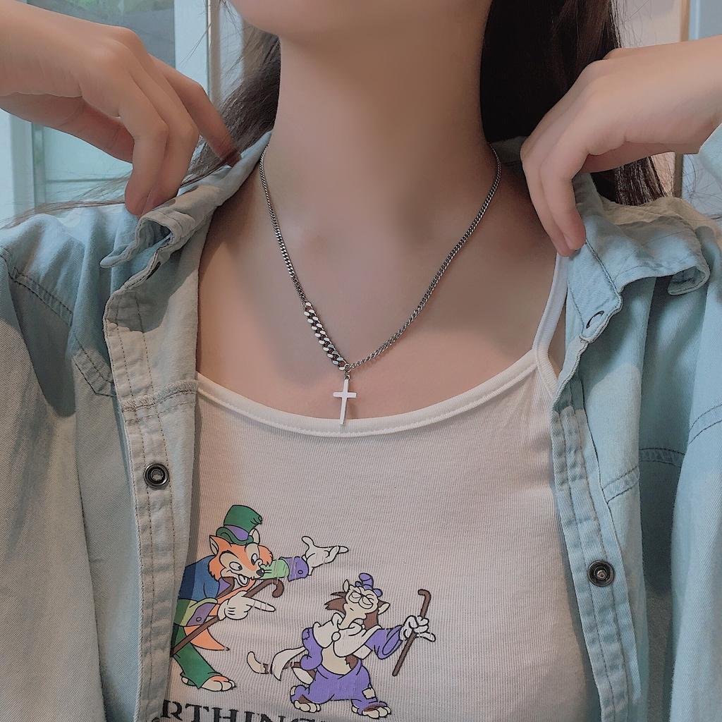 Love Pendant Thai Silver Sweater Hip Hop Cross Necklace Women'S Premium Long Sweater Chain Accessories