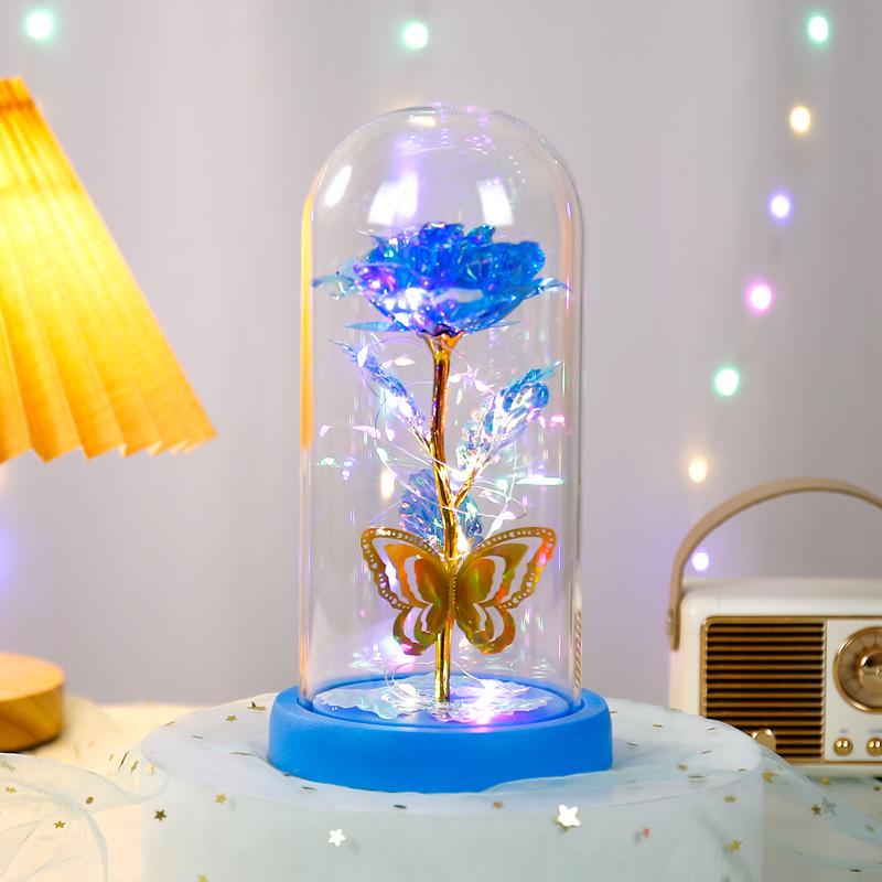 Eternal Rose Glass Dome with Lights: Romantic Bouquet Gift for Valentine's Day, New Year & Birthdays
