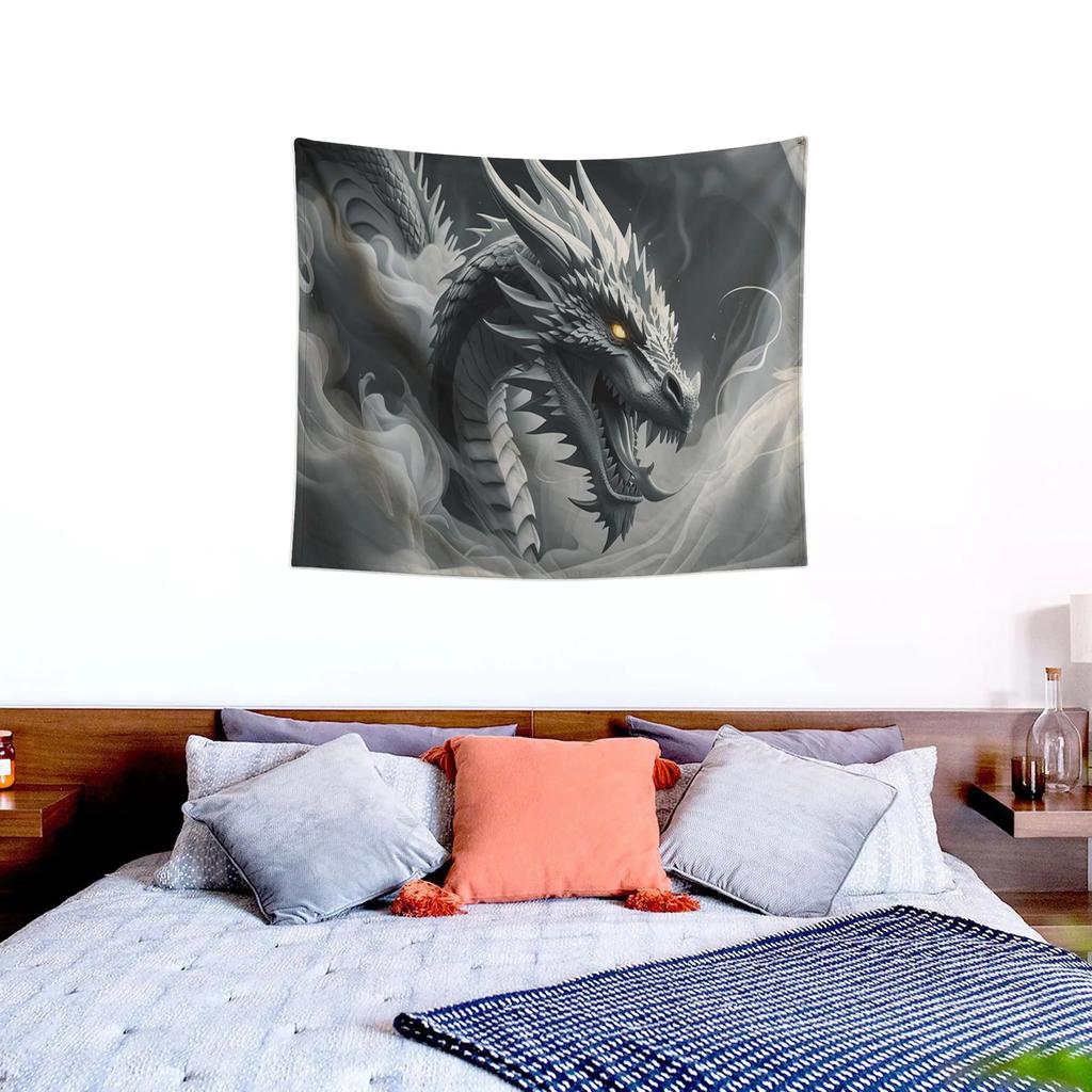 Black Dragon Tapestry Wall Hanging Dark Fantasy Art Gothic Dragon Decor Wall Art for Bedroom Living Room