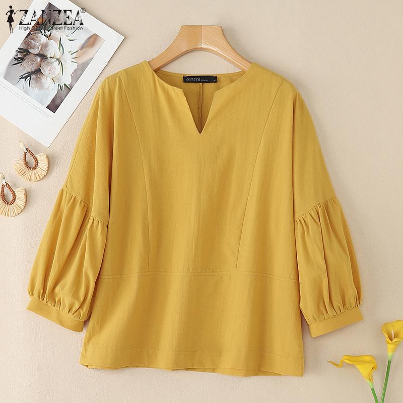 

ZANZEA Жіноча повсякденна вільна блуза з V-подібним вирізом і рукавом 3/4 S жовтий
