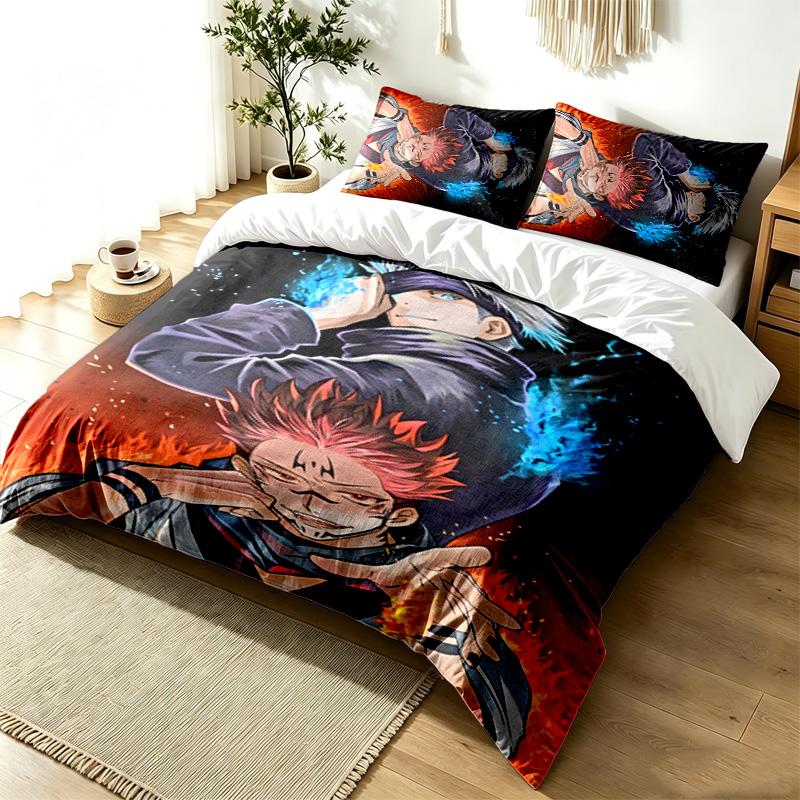Jujutsu Kaisen 3pc Duvet Cover Set Simple Modern Bedding Set Wrinkle Resistant Soft Fabric All Season Use a perfect gift