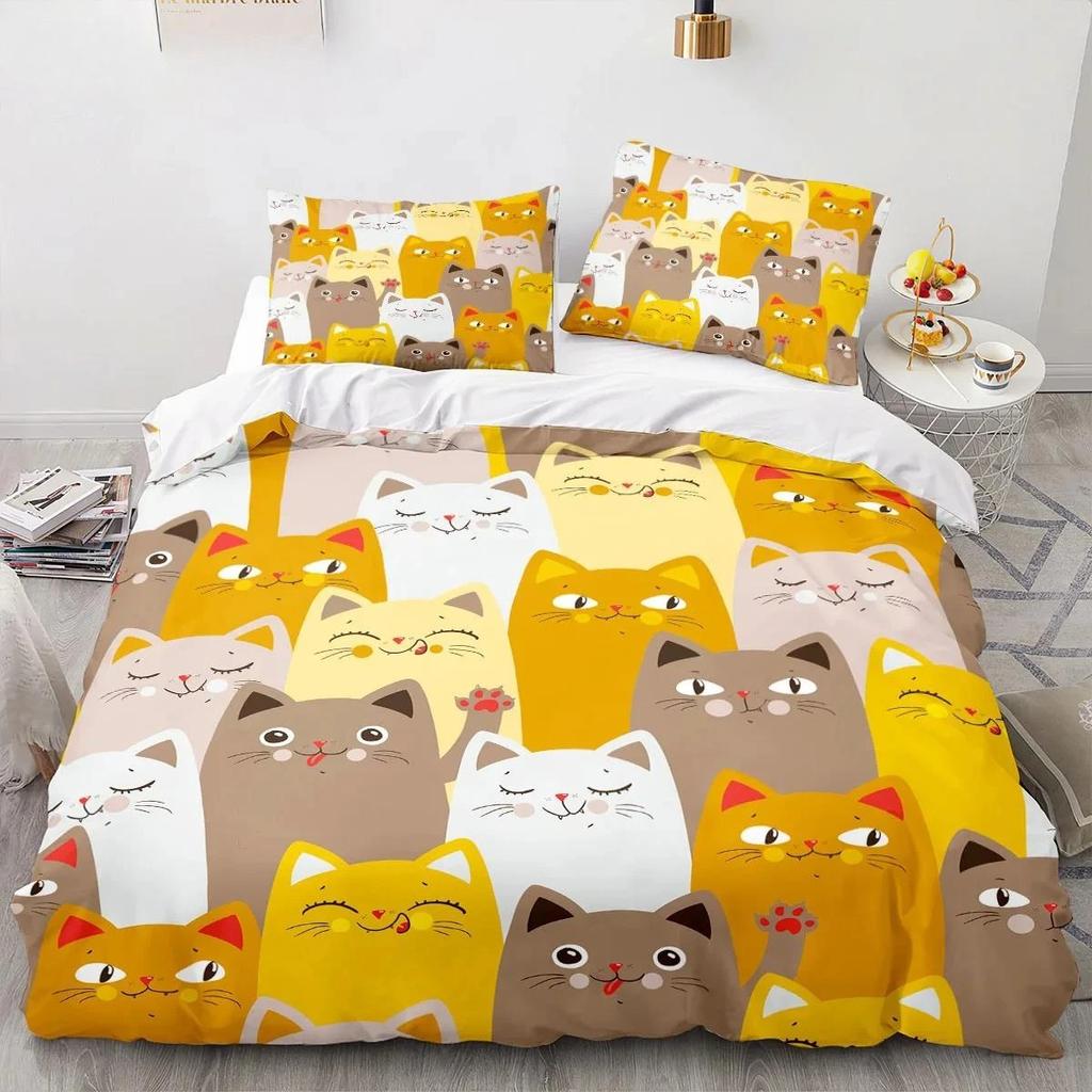 Cartoon Animal Cat Quilt Cover 3D Printed Large Print Double Size Quilt Cover Bedding Set Single Set for Boys and Girls Adult