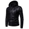 Mens Padded Hooded Leather Jacket Loose Fit Winter Casual Biker Style PU Coat