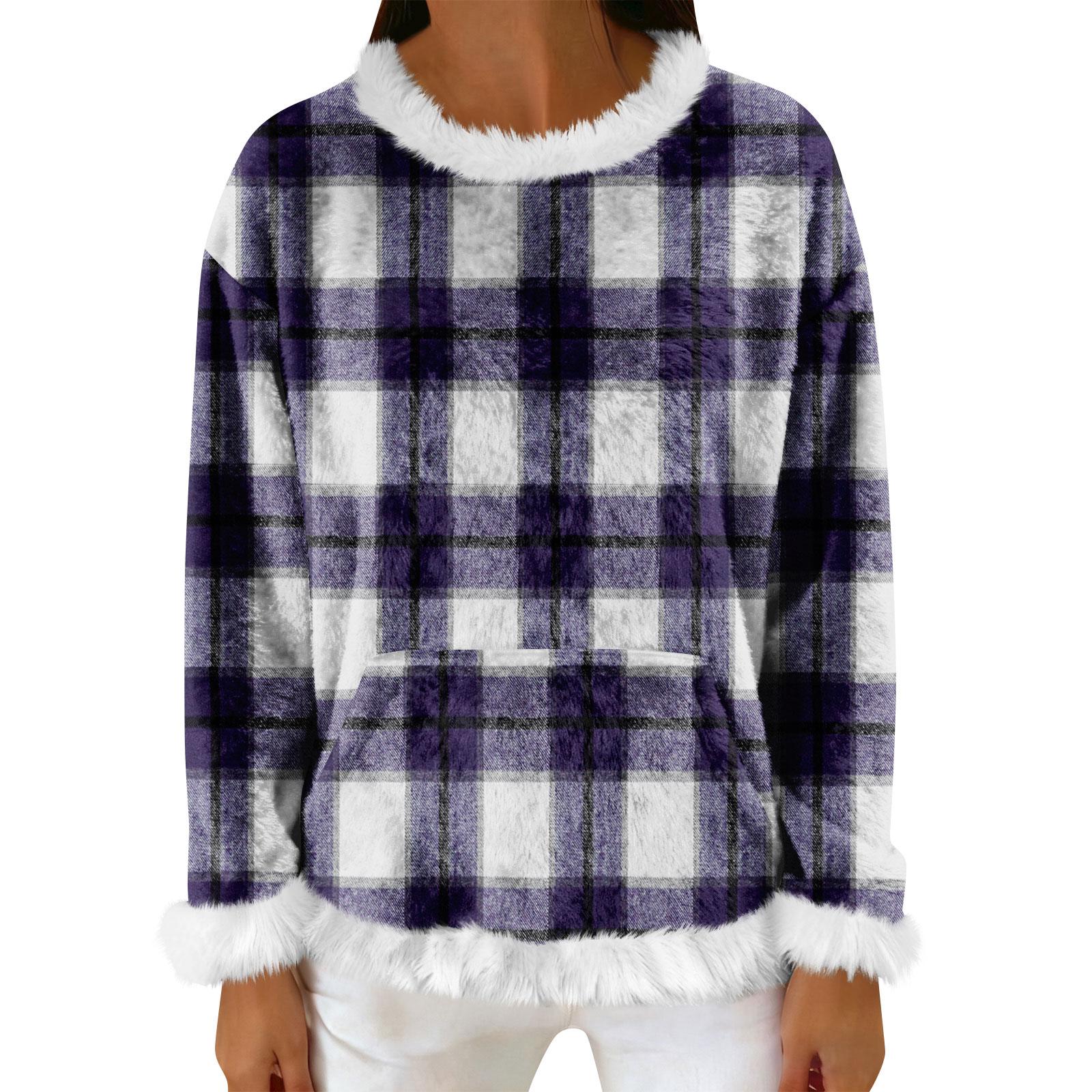 

Женский повседневный флисовый свитшот с длинными рукавами и круглым вырезом, удобный, свободного кроя, легкий, фланелевый свитшот для женщин XL фиолетовый