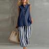 Sleeveless Button Front Blouse and Wide Leg Striped Pants Two Piece Set for Women Casual Loose Fit Summer Outfit