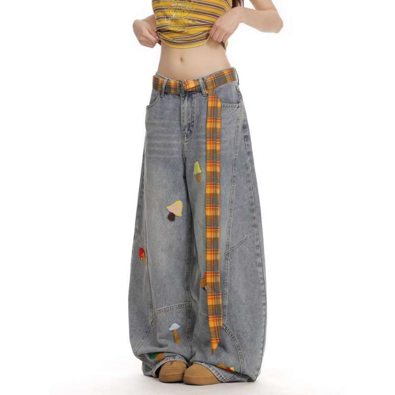 JYL Women s Wide-Leg Jeans American Tie-Dye Ripped Low-Waist Spring Slim Denim L бездна
