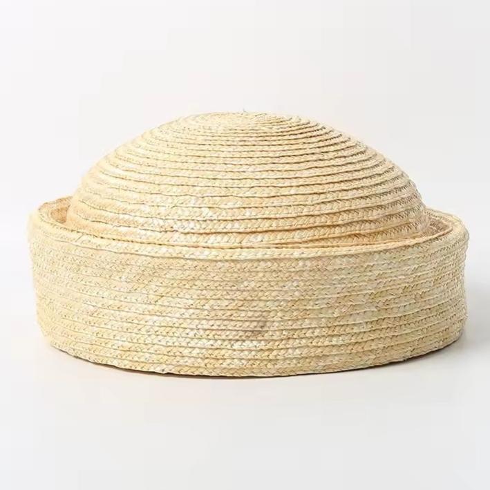 Delicate Fine Wheat Straw Pillbox Hat Women Fashion Casual Hand Weave Berets Summer Catwalk Concave Shape Straw Bud Painter Hat