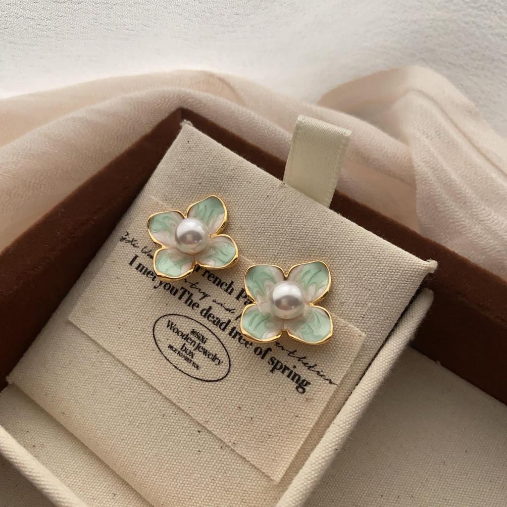 Blue And Pink Flower Earrings, Unique Design, Trendy Stud Earrings, High-End French Light Luxury Earrings, Earrings, Pendants For Women
