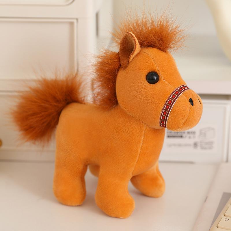 Cute Fluffy 12Cm Pull Rope Wag Tail Horse Plush Toy Keychain Cartoon Soft Stuffed Doll Pendant Car Key Backpack Bag Accessories