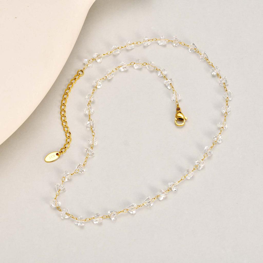 Irregular Transparent Crystal Bead Chain Bracelet Women's Stainless Steel Bead Bracelets Chic Statement Hand Jewelry Gift