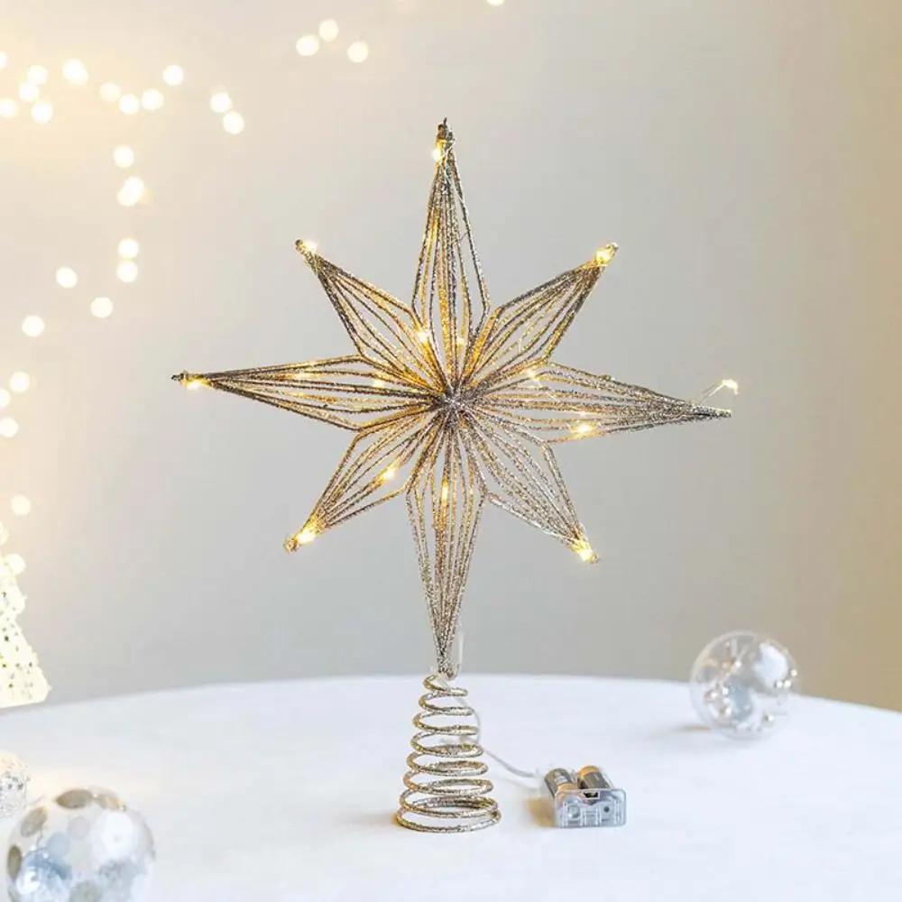 LED Christmas Tree Toppers Star Luminous Eight-pointed Star Christmas Tree Toppers Lights Iron Glitter Christmas Tree Decoration