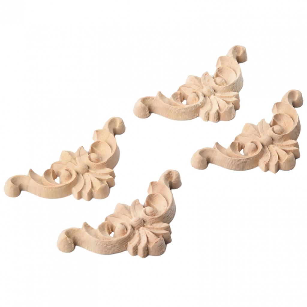 4x Wooden Carved Corner Onlay Furniture Applique Mouldings Decal DIY Home Decor