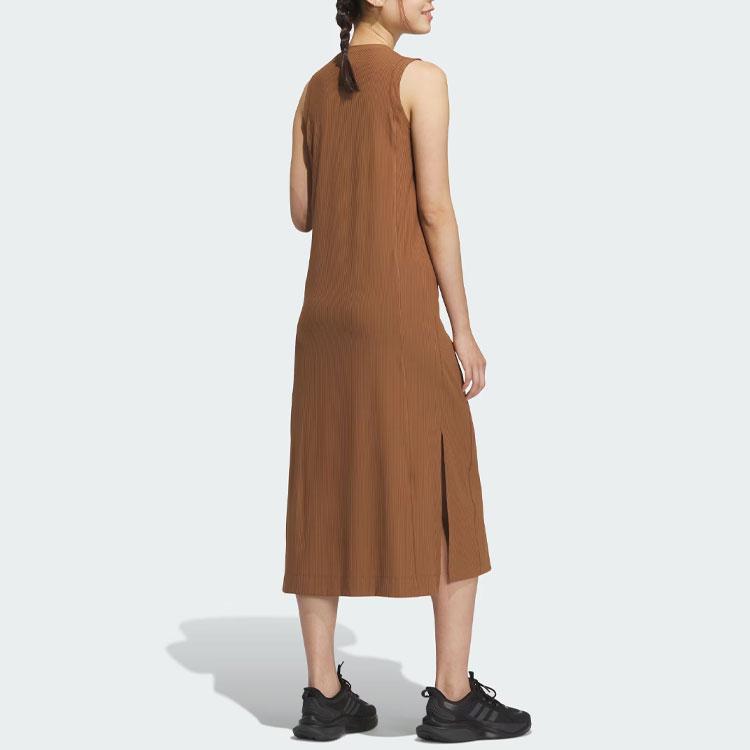 Adidas Sportswear Dress Solid Logo Long Letter Slim Fit Round Neck Cool Long Sports Casual Sleeveless Dress Women Dresses Brown IW9807