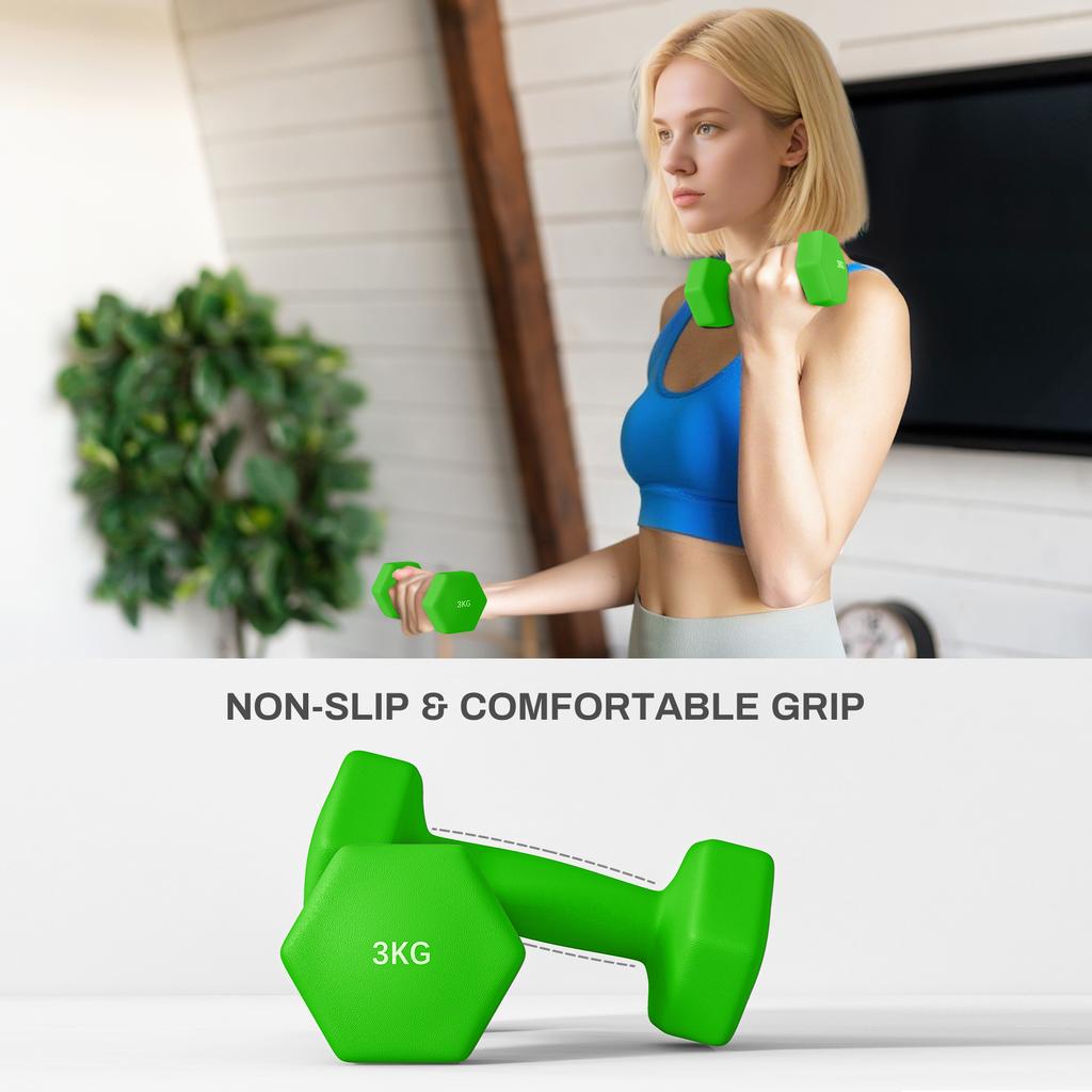 2 X 1kg, 2 X 2kg, 2 X 3kg Dumbbells Set with Dumbbell Rack, Hand Weights for Home Gym Training