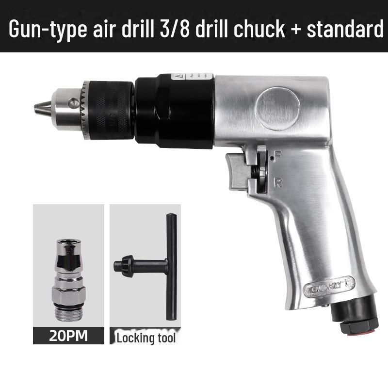 Industrial Grade Pneumatic Air Drill with Speed Regulation, 3/8" Chuck for Wall Drilling and Woodworking.