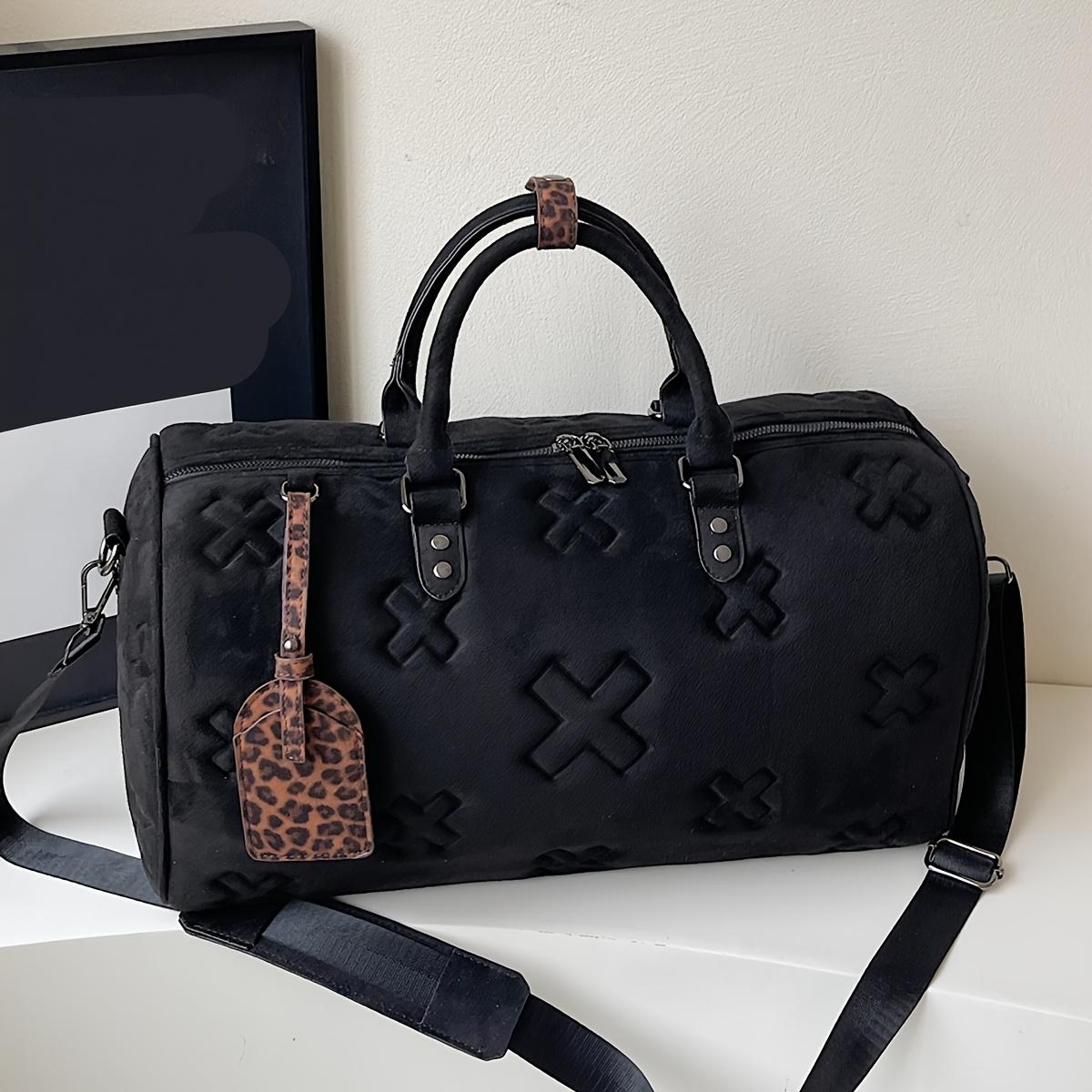 

Стильная сумка-тоут большой вместимости для путешествий Прочный текстурированный дизайн Стильная коричневая сумка-даффл с тисненым крестообразным узором для путешествий 44cm×20cm×22cm чёрный