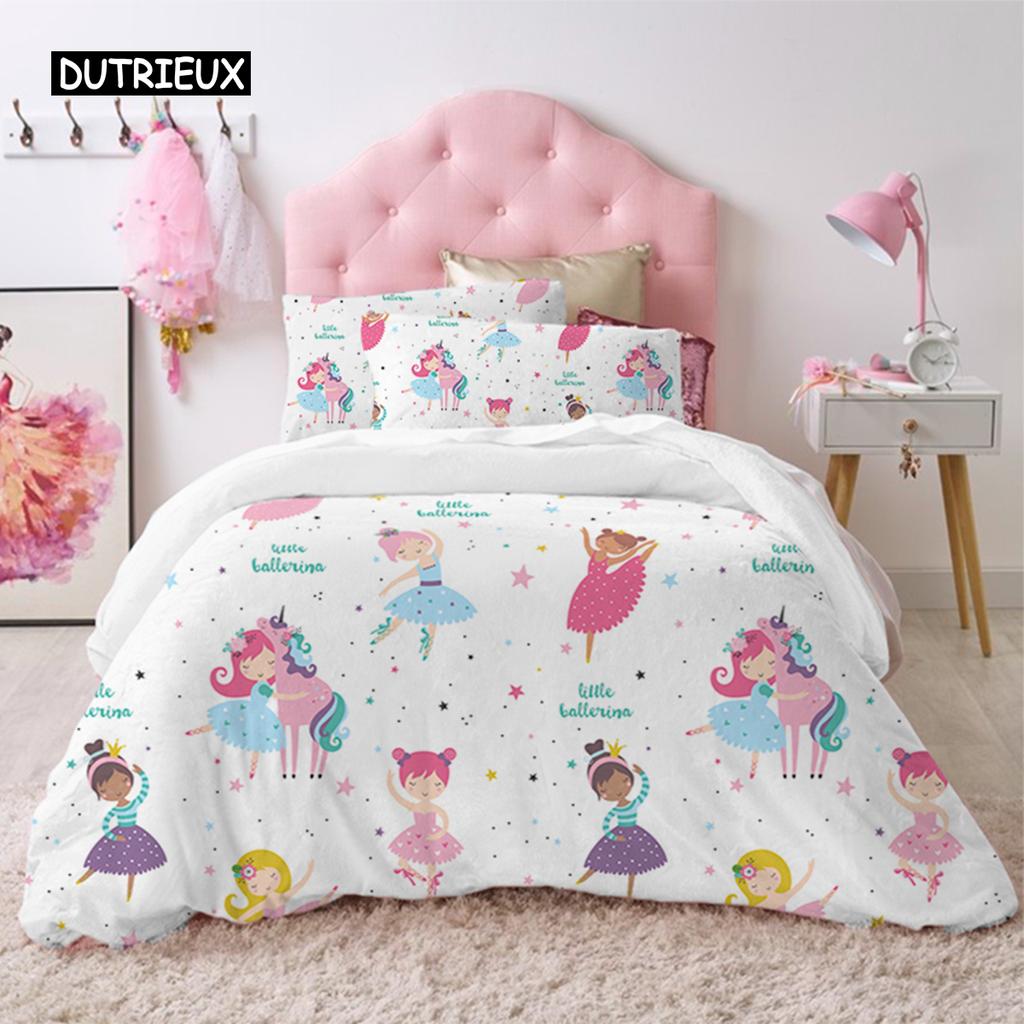 Lovely Cute Princess Kids Bedding Collection Microfiber Cartoon Unicorn Swan Ballet Girl Print Duvet Cover Girls Women Birthday Gift