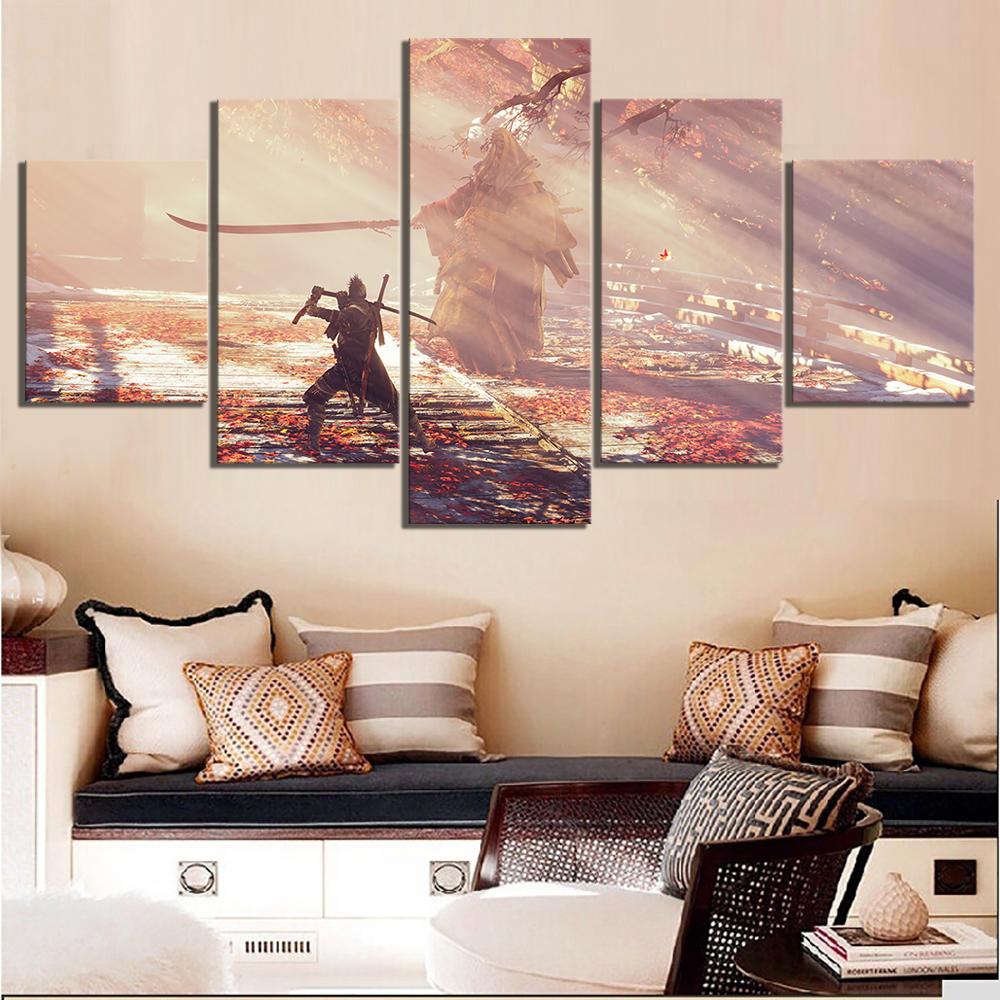Unframed 5Pcs SEKIRO Shadows Die Twice Games Canvas Posters Wall Art Pictures HD Paintings Home Decor for Living Room Decoration