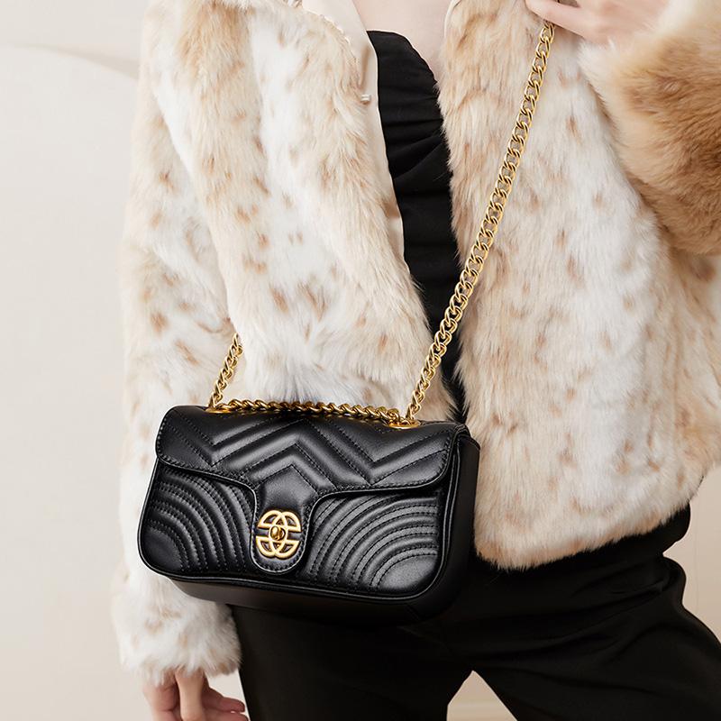 Umhängetasche aus echtem Leder für Damen, Oberschichtleder, Schultertasche, Tragetasche, Shopper-Clutch mit Kette