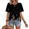 Damen Casual Mode Rundhals Floral Bedruckt Plissiert Kurzarm T-Shirt Top