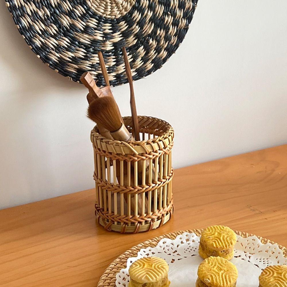 Tabletop Storage Makeup Brush Container Natural Materials Storage Basket  School
