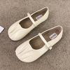 Spring New Flat Shoes for Women Round Head Shallow Mouth Fold Metal Buckle Line with Soft Sole Non-slip Single Shoes