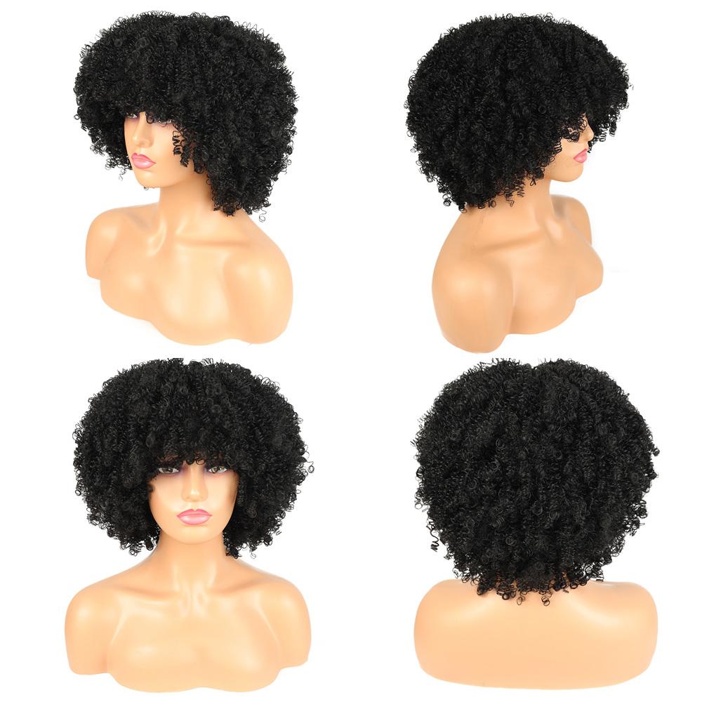 Parrucca Afro Corta Riccia Lenta Sintetica Per Donne Nere Parrucche Afro Ricce Corte con Frangia Riccia Naturale Cosplay Festa