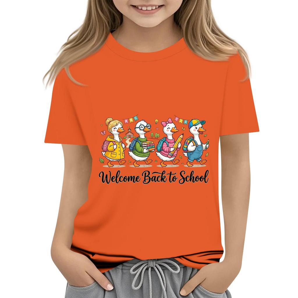 Children's Casual and Fashionable Round-Neck Printed Short-Sleeve Top for Back-to-School