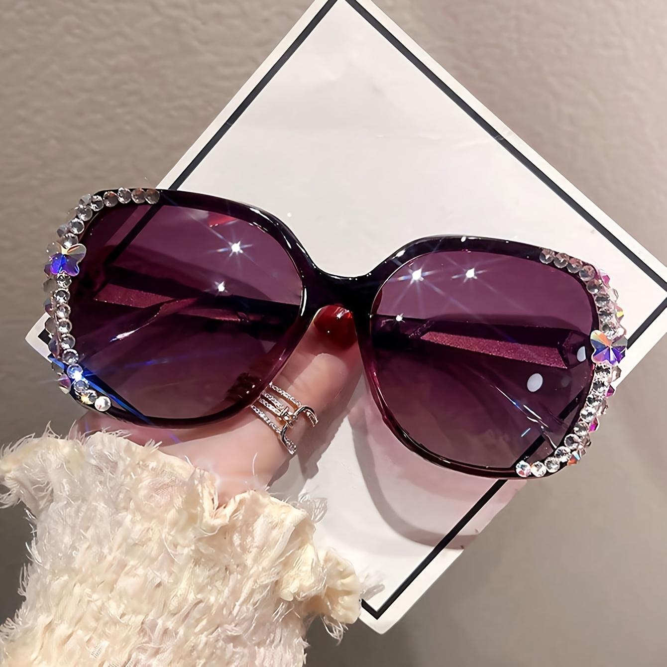 

Women Vintage Rhinestone Big Frame Fashion Glasses Sunglasses - Oversized Frame Perfect For HikingPartyShoppingVacation