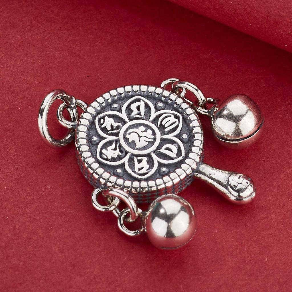 S925 Sterling Silver Six-Character Mantra Fu Pendant & Rattle for DIY Beading, Weaving Rope Bracelet or Necklace