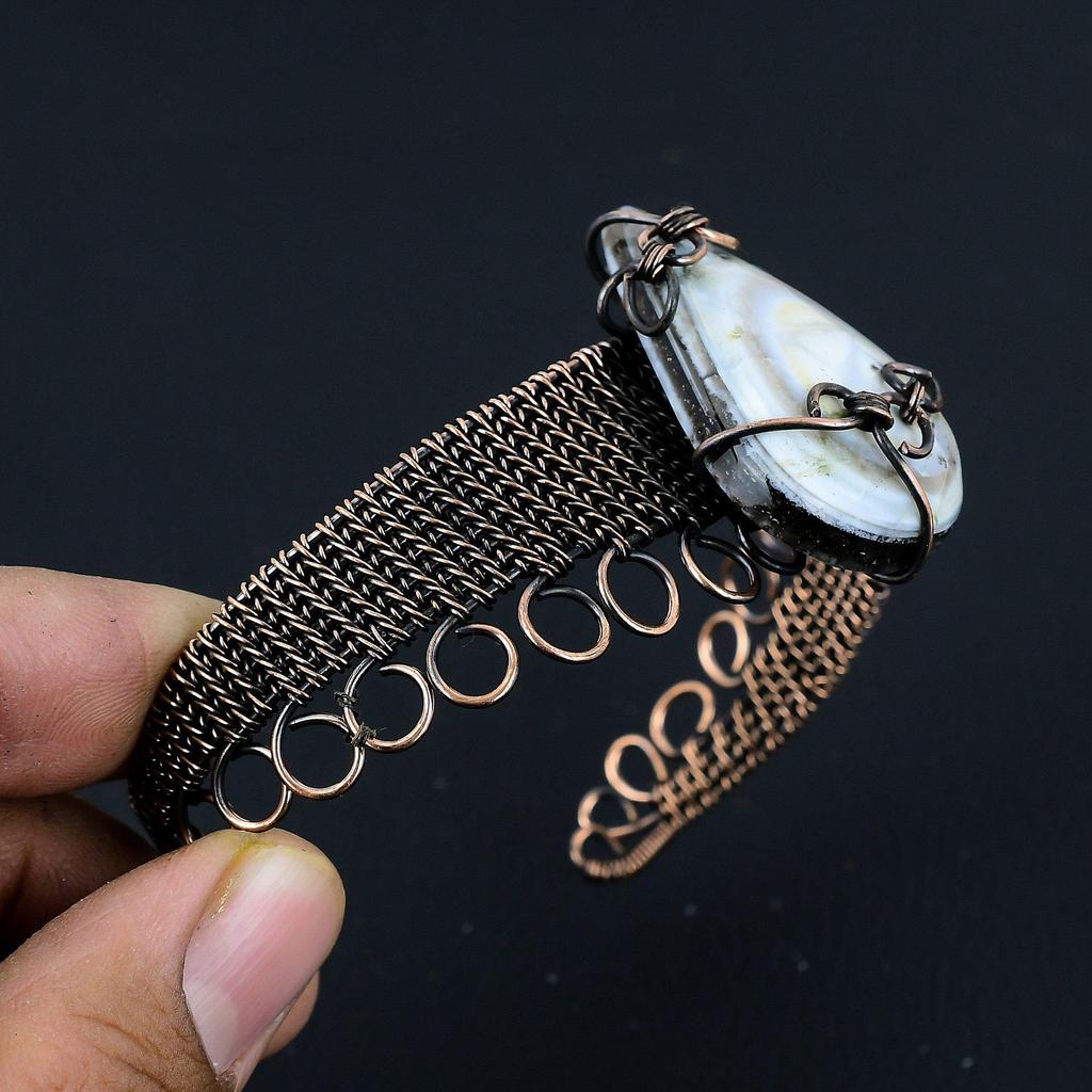 Owyhee Opal Bangle, 999 Copper Wire Wrapped Jewelry, Gemstone Bangle, Gift For Her Handmade Dainty Jewelry