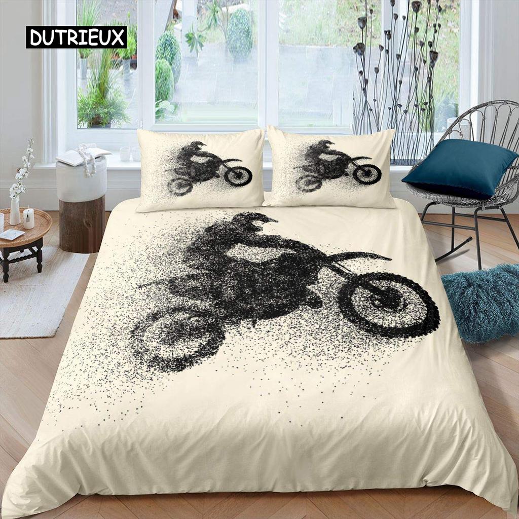 3D Motocross Rider Duvet Cover Set Microfiber Red Black Dirt Bike Extreme Sports Theme Motorcycle Pattern Bedding Set King Size
