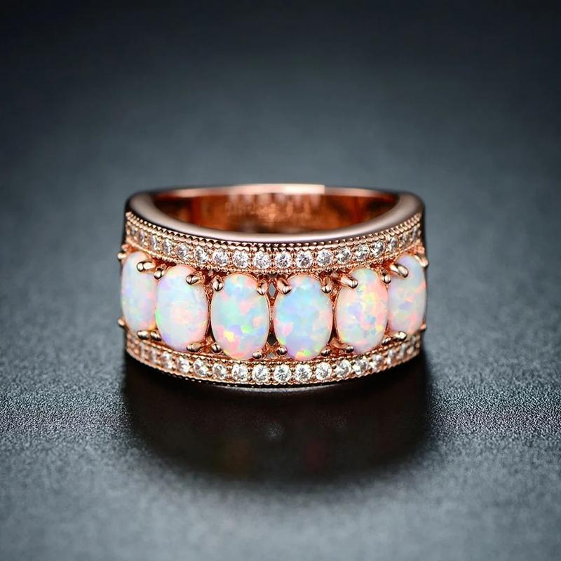 Aesthetic Luxury Wedding Band Female Imitation Opal Stone Finger Ring Delicate Bright Zirconia Accessories for Engagement