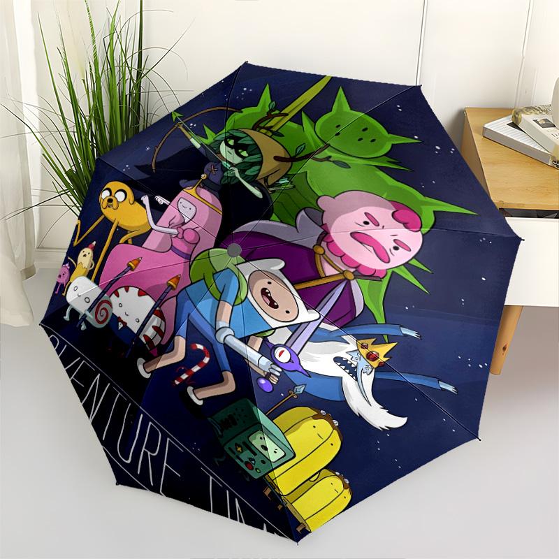 1 PC Automatic Folding Umbrella - Adventure Time Pattern Portable Foldable Design With 8 Ribs Christmas Birthday Gifts