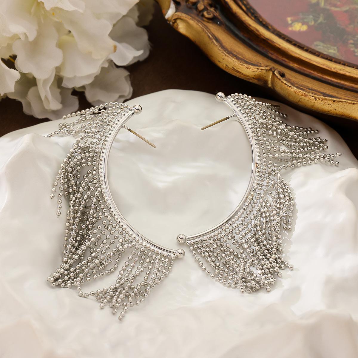 Vintage Bohemian Tassel Bead Earrings With 925 Silver Needles Currently Popular платиновый
