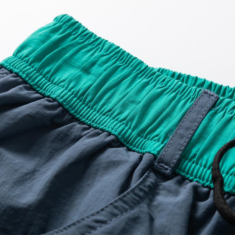 Men's Contrast Waistband Casual Shorts – Elastic Drawstring Nylon Pocket Shorts for Summer Streetwear