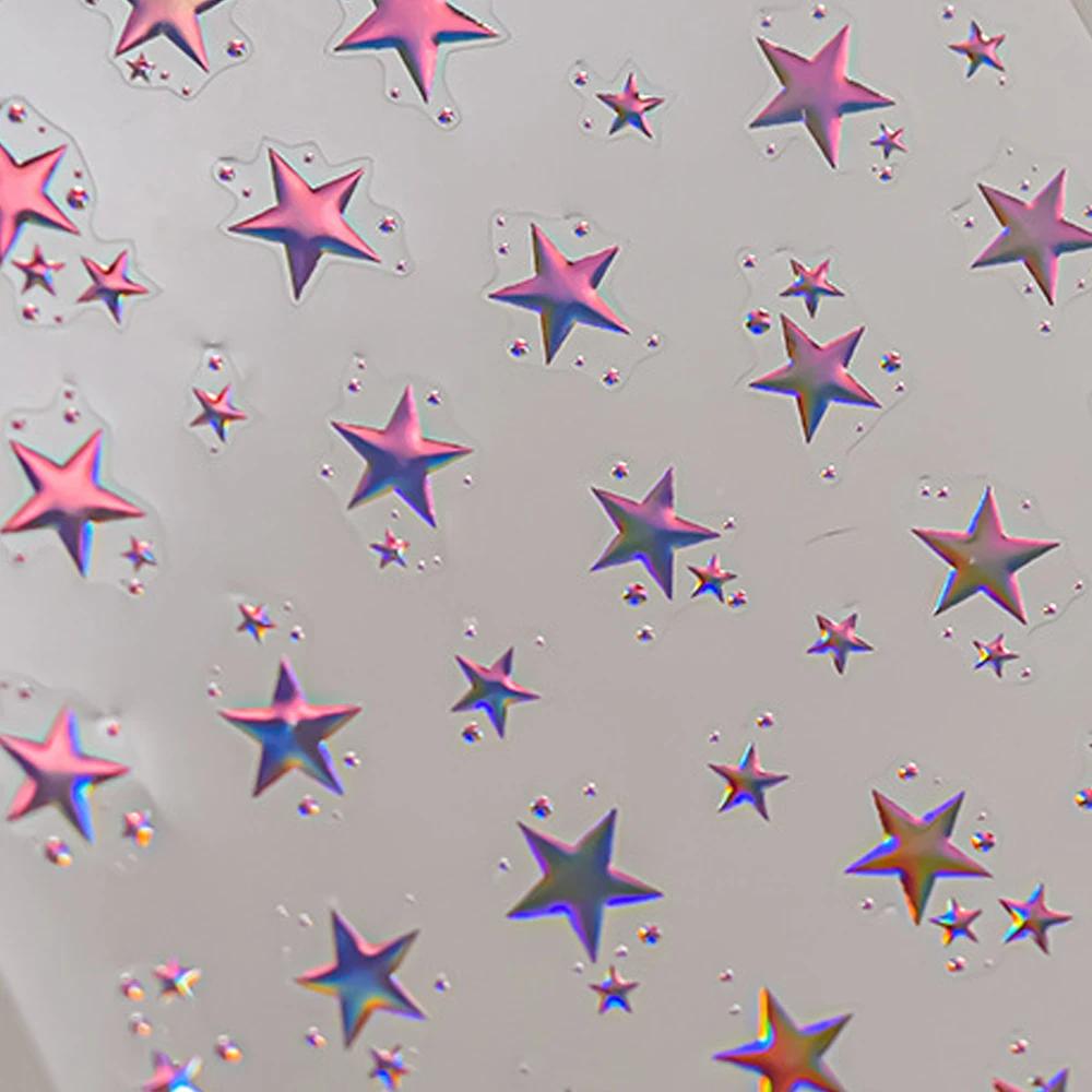Colorful Five-pointed Star Gird Polka Dot Line Bowknot Cherry 5D Shiny Nail Art Stickers Self Adhesive Decoration Manicure Decal
