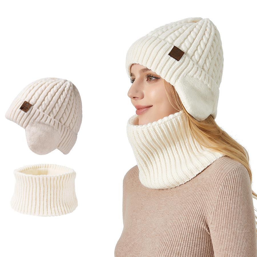 Winter Men's Women's Knitted Hat Scarf Two-piece Twist Ear Protection Warm Cap