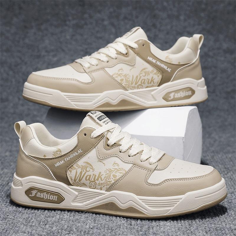 

Модная новая кожаная мужская обувь тренд платформа белая обувь кеды молодежная студенческая низкая повседневная обувь спортивный тренд 44 бежевый